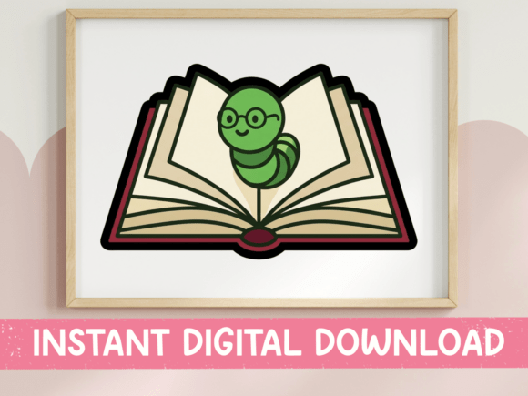 Adorable Bookworm Worm in Book Sticker