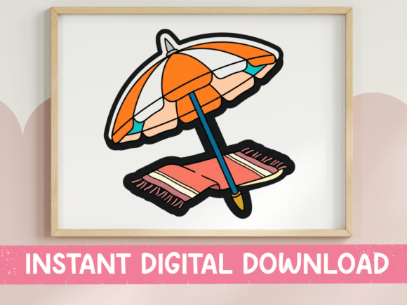 Beach Umbrella and Towel Sticker: A Perfect T-Shirt Design Graphic