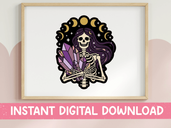 Celestial Skeleton Crystal Witch Sticker for T-Shirt Designs and Graphics
