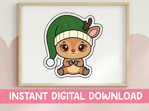 Charming Cute Christmas Reindeer Elf Hat Sticker