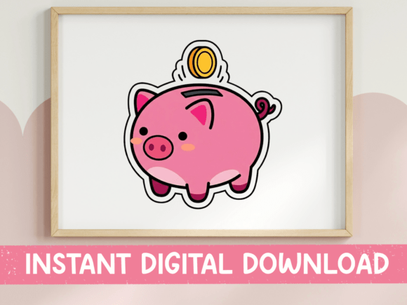 Charming Cute Piggy Bank Kawaii Sticker