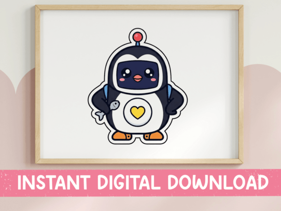 Charming Kawaii Penguin Robot for T-Shirt Designs and Graphics