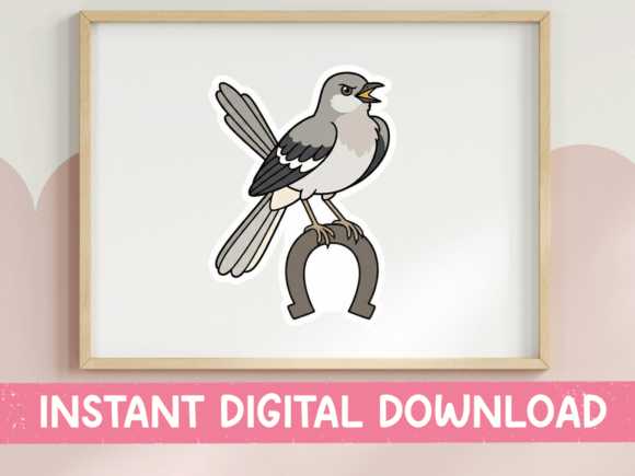 Charming Mockingbird on Horseshoe Sticker