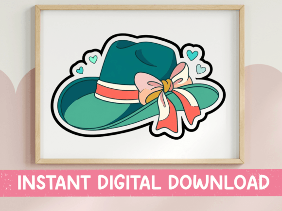 Charming Teal Cowboy Hat Sticker for T-Shirt Designs