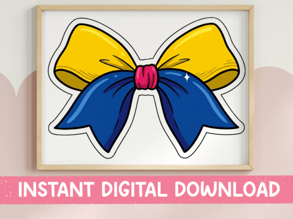 Cheer Bow Blue Gold Sticker: A Bold T-Shirt Design Graphic