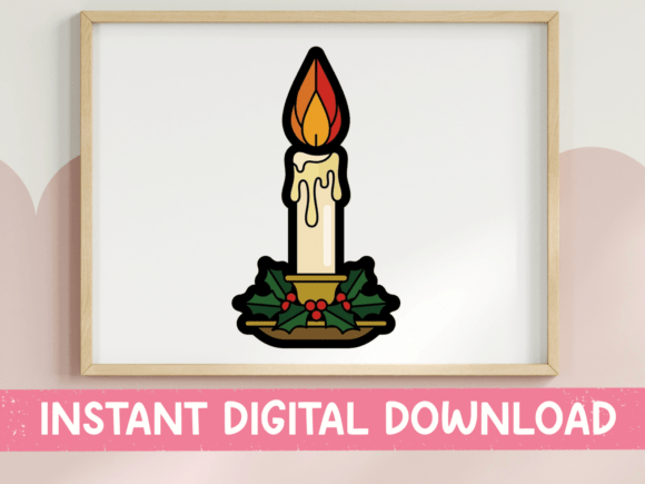 Christmas Candle Holly Sticker: Perfect for T-Shirt Designs & Graphics