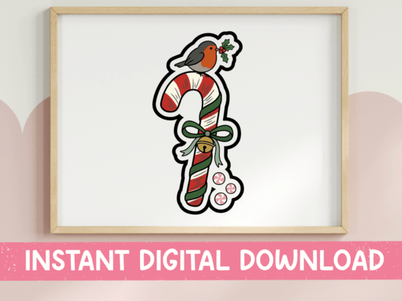 Christmas Candy Cane Robin Bird Sticker for T-Shirt Designs