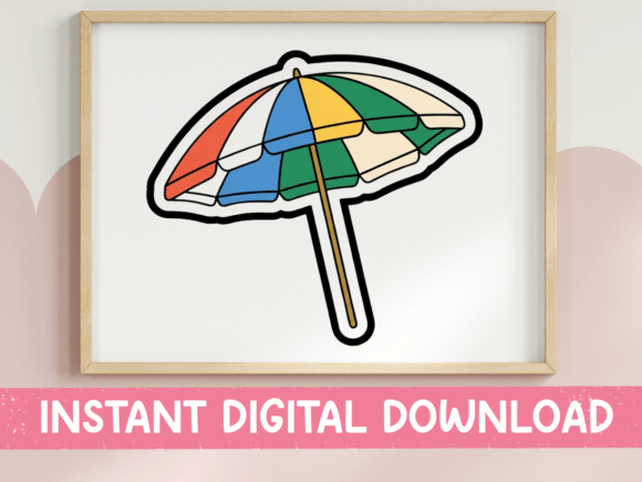 Colorful Beach Umbrella Sticker: A Vibrant T-Shirt Design Graphic