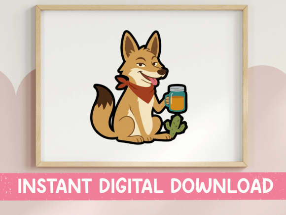 Coyote with Beer and Cactus Graphics for T-Shirt Designs