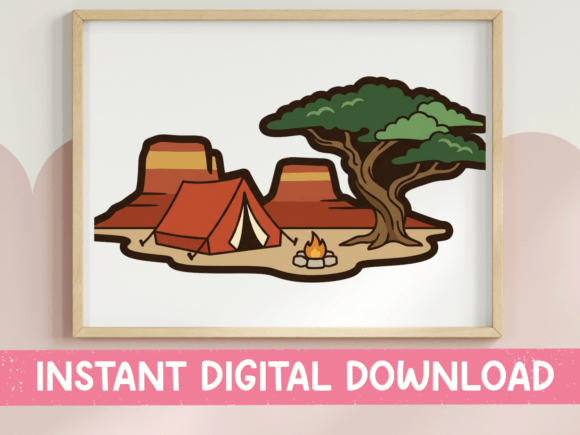 Desert Camping Scene Sticker Design for T-Shirt Graphics