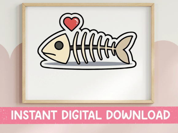 Fish Skeleton Heart Cute Sticker Design for Graphics
