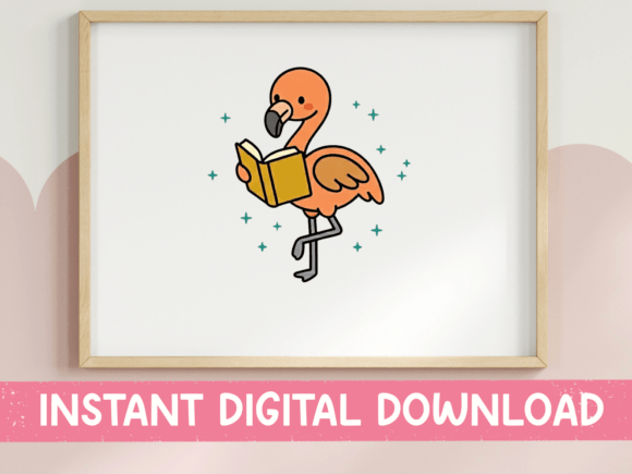 Flamingo Reading a Book Sticker: Graphics & T-Shirt Designs