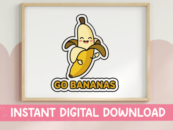 Go Bananas Kawaii Banana Sticker for T-Shirt Designs and Graphics