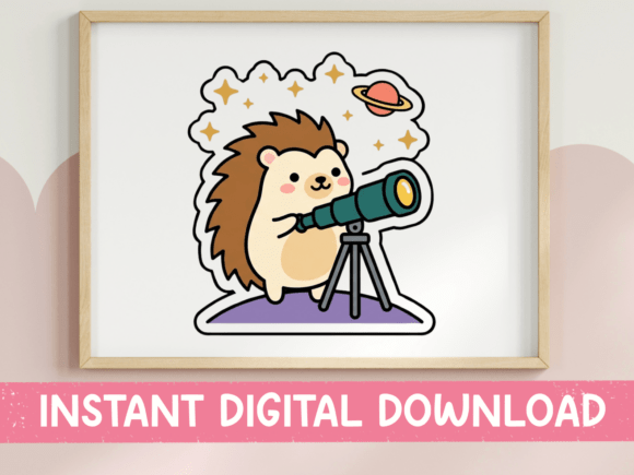 Hedgehog Stargazing Telescope Sticker: A Perfect T-Shirt Design for Local Brands