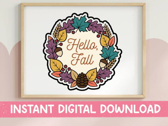 Hello Fall Autumn Wreath Sticker: A Perfect Graphic for T-Shirt Designs