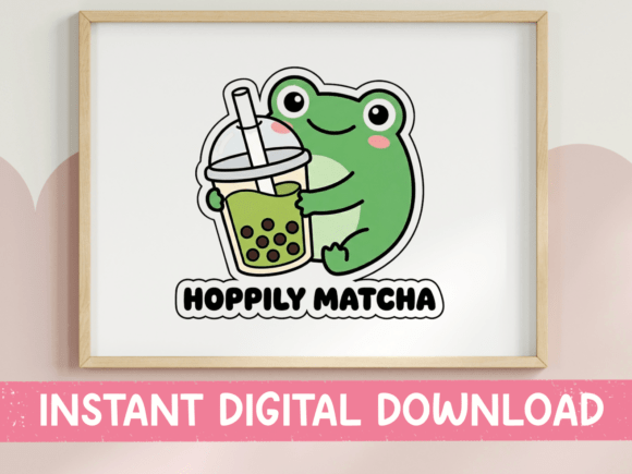 Hoppily Matcha Frog Boba Tea Sticker for T-Shirt Designs