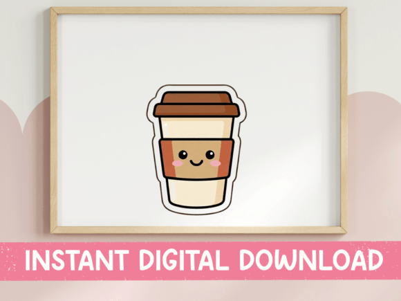 Kawaii Happy Coffee Cup Sticker Graphics for T-Shirt Designs