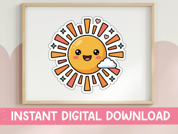 Kawaii Happy Sun with Cloud Sticker for Graphics and T-Shirt Designs