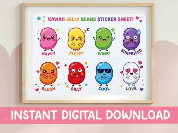 Kawaii Jellybean Emotion Sticker Sheet for T-Shirt Designs