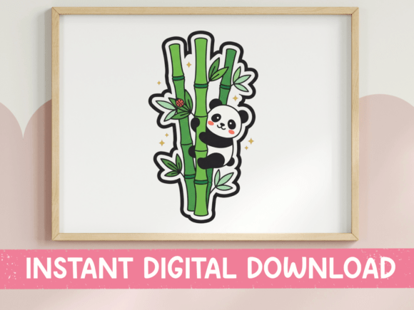 Kawaii Panda Climbing Bamboo Sticker for T-Shirt Designs