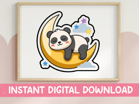 Kawaii Panda on Moon: A Dreamy T-Shirt Graphics Asset