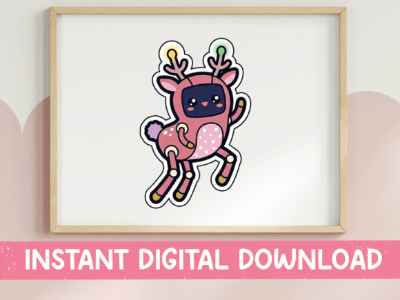 Kawaii Robot Deer Sticker for T-Shirt Designs and Graphics