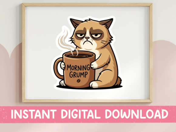 Morning Grump Cat Coffee Sticker Print for T-Shirt Designs