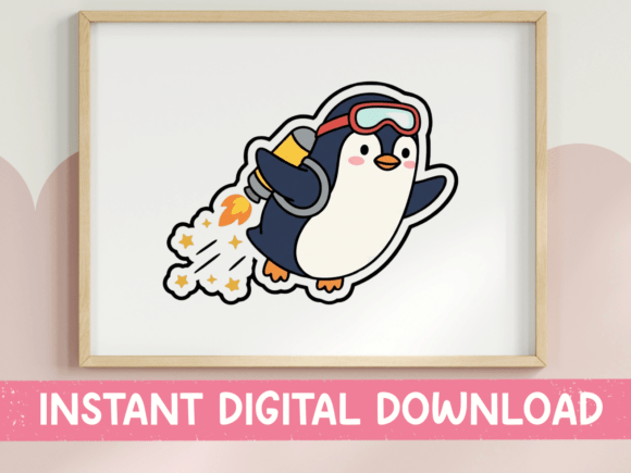 Penguin Jetpack Flying Cute Sticker for T-Shirt Designs