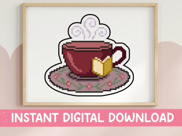 Pixel Art Tea Cup Sticker: Perfect for T-Shirt Designs