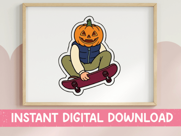 Pumpkin Head Skater Sticker: A Must-Have for T-Shirt Designs and Graphics