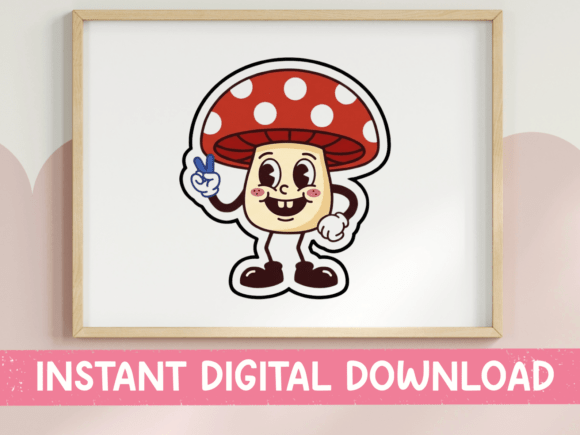Retro Mushroom Character Sticker Design for T-Shirt Graphics