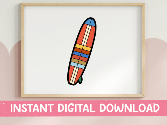 Retro Striped Surfboard Sticker: A Graphic Gem for T-Shirt Designs
