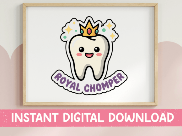 Royal Chomper Kawaii Tooth Crown Sticker for T-Shirt Designs