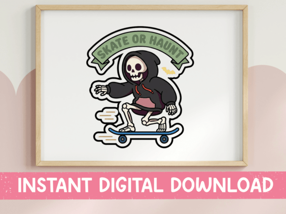 Skate or Haunt Grim Reaper Sticker: A Bold T-Shirt Design Graphic