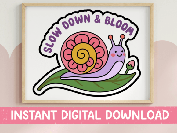 Slow Down and Bloom Snail Sticker Graphics for T-Shirt Designs