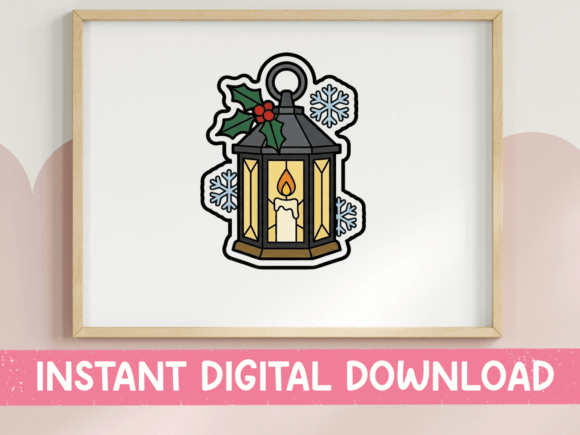 Stained Glass Christmas Lantern Graphics for T-Shirt Designs