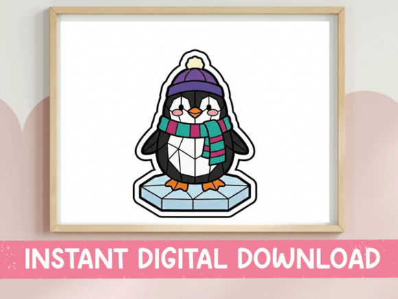 Stained Glass Penguin Winter Sticker for T-Shirt Designs and Graphics