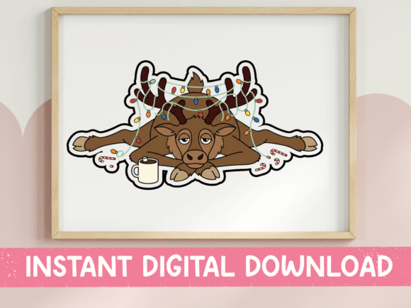 Tired Reindeer Christmas Lights Sticker