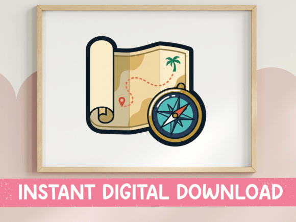 Treasure Map and Compass Sticker: Graphics for T-Shirt Designs