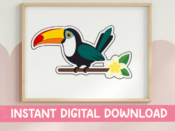 Tropical Toucan and Plumeria Sticker: A Vibrant Graphic for T-Shirt Designs