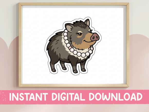Wild Boar with Pearl Necklace Sticker: A Unique T-Shirt Design