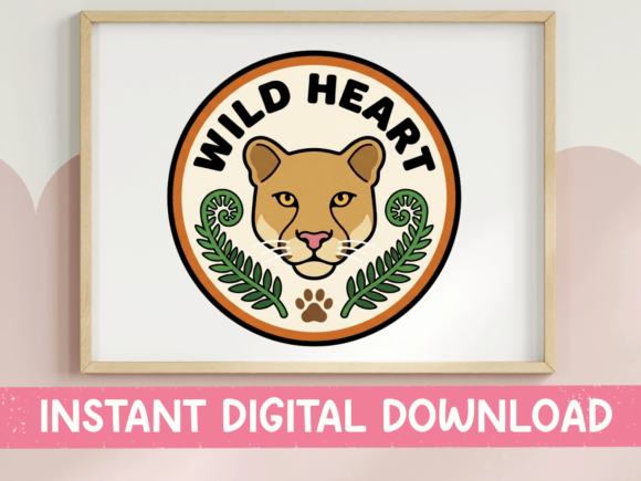 Wild Heart Mountain Lion Badge: A Bold Graphic for T-Shirt Designs